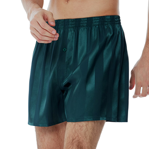 Custom Logo Color <b>Men's</b> Silky <b>Satin</b> Boxers Shorts Elastic Waist <b>Underwear</b> Pajama Bottom Shorts with Button Fly - Product Image 2