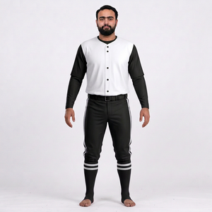 ชุดเบสบอลชาย เสื้อเจอร์ซีย์สีพื้น กางเกงขายาว แขนครึ่งตัว คอวี ติดกระดุม ระบายอากาศ ป้องกันแบคทีเรีย รับสกรีนชื่อทีมได้ทุกแบบ - Product Image 1