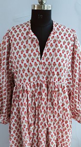 Robe midi élégante bohème rouge à fleurs, en coton artisanal, avec col à nouer et imprimé ethnique palmiers, robe décontractée pour femmes - Product Image 5