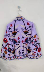 Tela TNT Morada con Bordado Suzani, de Secado Rápido, Bordado a Mano, Motivo de Granada, Estilo Boho para Mujer, Trabajo con Hilo Grueso, Frente Abierto Regular - Product Image 2