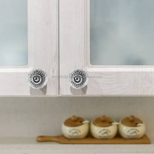 Poignées de meuble rondes en laiton antique moderne et céramique, poignées de commode colorées pour meubles de cuisine et entrées - Product Image 4