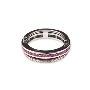 925 Sterling <b>Silver</b> Beautiful Natural Ruby & <b>Emerald</b> Gemstone And Solitaire Diamond <b>Ring</b> Handmade Minimalist Gift for Her - Product Image 1