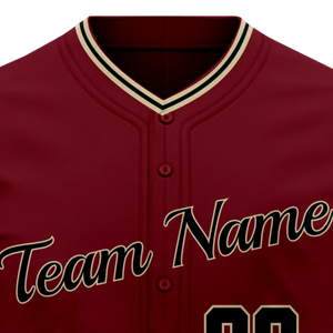 Maillot de baseball rouge à manches courtes boutonné, uniforme d'équipe personnalisé, respirant, en polyester, pour hommes - Product Image 5