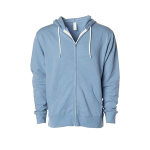Sudadera con Capucha Azul Claro para Hombre, Cierre de Cremallera, Corte Regular, Forro Polar, Color Sólido, Diseño con Bolsillos, Ropa Casual de Otoño - Product Image 4
