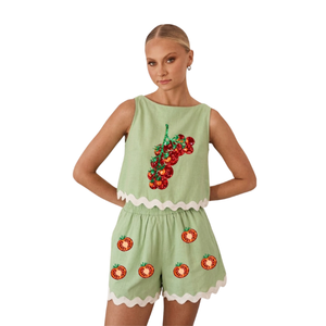 Women's Sleeveless Chiffon 2 Piece Set With Dog <b>Patchwork</b> Ruffles Breathable Casual Summer Outfit Loose Fit O-Neck Above Knee - Product Image 3