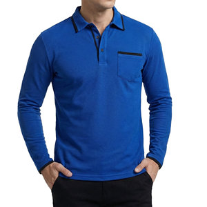 Polo à manches longues pour homme sur mesure en gros, avec bordure contrastante, en piqué de coton, respirant, coupe athlétique, pour affaires - Product Image 4