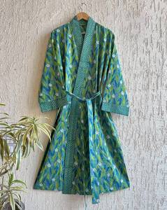 Bata Kimono de Algodón Estilo Boho, Ligera para Verano, Estampada a Mano, Etiqueta Personalizada, Proveedor de Pedidos al por Mayor - Product Image 3