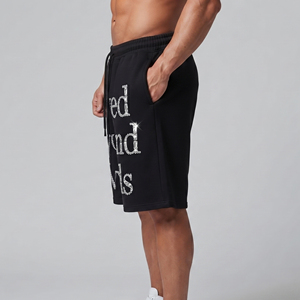 Shorts en molleton vintage de haute qualité pour hommes, avec strass, coupe ample et taille à cordon de serrage - Product Image 5