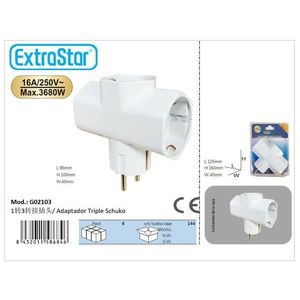 อะแดปเตอร์ปลั๊กไฟ ExtraStar 1 ต่อ 3 ช่อง 16A 250V สูงสุด 3680W แบบสามขา Schuko - Product Image 1