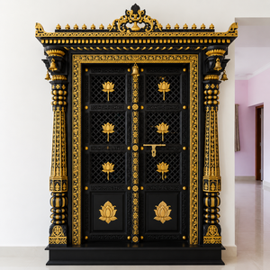 Customized Teak Wood Traditional Haveli Style Heavy Carved Pooja Room Door with <b>Frame</b> for Living Room Entrance - Product Image 6