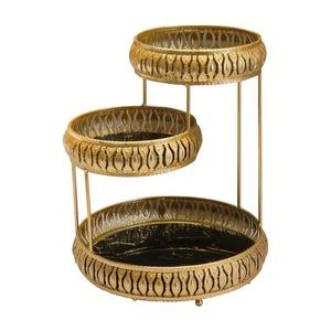 2 Tier Round Decorative Tray With Floral Pattern Art Deco Style Cosmetic Storage Bathroom Organizer 20cm Diameter Luxury Trays - Product Image 2