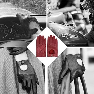 Gants en cuir rouge perforés respirants, longueur poignet, fermeture à bouton-pression, unis, pour l'été - Product Image 5