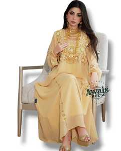 AWAIS HOUSE Women's Middle Eastern Ethnic Lightweight <b>Plus</b> <b>Size</b> Floor-Length Hand Beaded Sequined Georgette <b>Kaftan</b> Abaya Party - Product Image 1