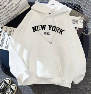 Sweat-shirt à capuche imprimé New York 199X pour femme, sweat-shirt décontracté en coton avec poches, noir et blanc, vêtements d'automne pour femme - Product Image 6