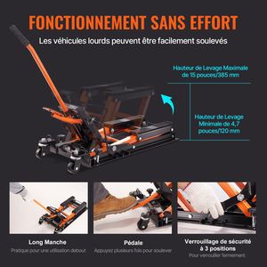 Support de levage hydraulique en acier pour moto, capacité 1500 LBS, 4,7''-15'', 4 roues, support de levage à ciseaux pour VTT - Product Image 3
