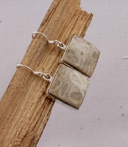 925 <b>Sterling</b> <b>Silver</b> Fosil Coral <b>Earrings</b> Natural Composite Gemstone Marquise <b>Dangle</b> <b>Earrings</b> Handmade Jewelry - Product Image 4