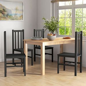 Set di 4 Sedie da Pranzo in Legno di Pino Nero con Schienale a Doghe, Stile Rustico, Set Tavolo e Sedie - Product Image 2