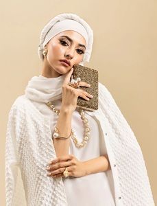 Ensemble Abaya pour femmes musulmanes, en fibre de polyester, avec voile blanc en tissu fantaisie, manches longues, devant ouvert, longueur au sol, coupe droite, style saoudien modeste - Product Image 6