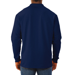 T-shirt décontracté bleu marine uni à manches longues, impression de logo personnalisée, tricoté 100% coton, séchage rapide, uniforme de travail uni - Product Image 3