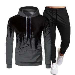 Conjunto Deportivo de Dos Piezas con Capucha, Estampado, Unisex, Estilo Vintage, para Invierno, Informal, para Correr, Transpirable, Ligero, de Alta Calidad - Product Image 1