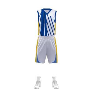 Ensemble de maillots de basket-ball unisexe pour adultes, jaune et bleu, col en V, manches longues, respirant, imprimé numérique, polyester, taille élastique - Product Image 4