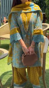 Ensemble Salwar en soie pure tissée pour femmes, imprimé numérique, brodé, Kurta Pajama, tenue de fête de mariage - Product Image 6