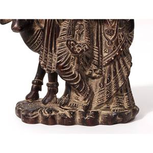 Statue en laiton de 6 pouces faite à la main de Radha Krishna et article de décoration indienne de vache - Product Image 3