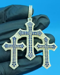 Colgante Triple Cruz Iced Out, Joyería Hip Hop, Colgante de Plata 925, Joyería Religiosa, Regalos de Bautismo, Colgante de Fe Cristiana para Hombre - Product Image 1