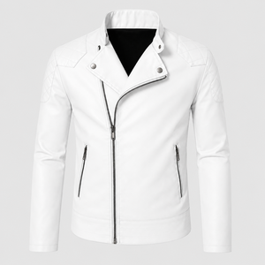 Nouvelle veste en cuir classique pour homme 2026, coupe ajustée, style motard, avec épaules matelassées, fermeture éclair, col montant, décontractée - Product Image 1