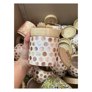 Vietnam Made <b>Bamboo</b> Jar with Mother of Pearl Inlay Handmade Decorative <b>Container</b> for Home Styling - Product Image 1