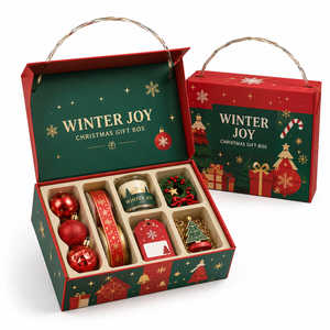 Boîte cadeau magnétique en carton rigide écologique haut de gamme personnalisée avec poignée, impression couleur intégrale, doublure en éponge dorée, OEM - Product Image 1