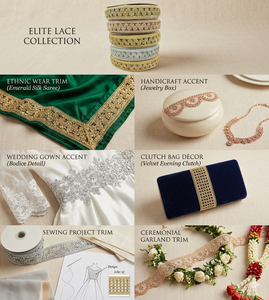 Bordure en dentelle Zari métallique fantaisie polyvalente et romantique avec incrustations de strass de précision et bordure architecturale festonnée en organza - Product Image 3