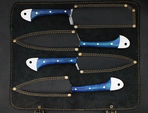 A&M ENTERPRISES 4 Piece Eco-Friendly Handmade Damascus Steel Chef <b>Knife</b> <b>Set</b> with High-Polish Finish and Blue Wooden Handles - Product Image 3
