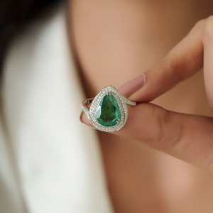 Gorgeous Luxury 3.74 Ct. Zambian Emerald & Diamond Double Prong Set Gemstone <b>Statement</b> Wedding <b>Ring</b> 18K White Gold Jewelry - Product Image 2