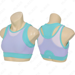 Sujetadores deportivos de Spandex/nailon personalizados, Sujetador deportivo con panel de doble capa de malla de color de contraste, mallas de Yoga con cintura elástica - Product Image 4