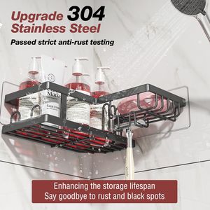 Organizzatore adesivo nero per doccia, porta sapone angolare senza foratura, mensole antiruggine, set da 4 pezzi per dormitorio o uso domestico - Product Image 3