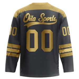 Men Black <b>Gold</b> Sublimated Ice Hockey Printable Polyester V Neck Jersey Long Sleeve Sports <b>Shirt</b> Performance Training Wear - Product Image 2