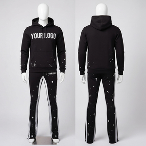 Custom Streetwear Tracksuit <b>High</b> Quality Flare Sweat Pants Blank Unisex Hoodie and Stacked Jogger Set Men - Product Image 2