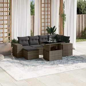 Ensemble de canapés de jardin en rotin gris PE avec structure en acier thermolaqué et verre trempé, mobilier d'extérieur haut de gamme - Product Image 1