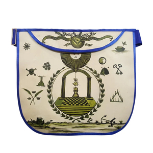 Tablier de régale masonique brodé en tissu denim, inspiré du XVIIIe siècle, pour Grand Maître de Loge, fabriqué à la machine - Product Image 1