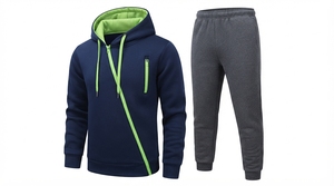 Setelan Training Pria Ukuran Besar Model Acid Wash Polos, Hoodie Resleting dan Celana <span class=keywords><strong>Jogger</strong></span> 2 Potong, Pakaian Olahraga Kasual Musim Semi - Product Image 2