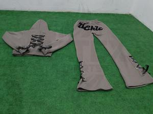 Conjunto de Sudadera con Capucha Larga y Pantalones de Chándal para Mujer, Bordado Desgastado, Ligero, Teñido Liso, de Alta Calidad, Venta al por Mayor, Casual - Product Image 6