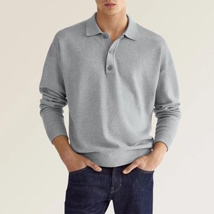 Polos de Golf de Manga Larga con Logotipo Personalizado OEM para Hombre, Casuales de Otoño, Cuello Camisero, Tejido de Punto de Mezcla de Algodón/Poliéster de 220 GSM - Product Image 3