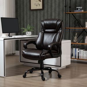 Sedia da Ufficio Ergonomica Direzionale Marrone con Schienale Alto, Capacità 180 kg, Comoda Sedia da Capo Regolabile in Altezza, Seduta Larga in Pelle PU e Legno - Product Image 2