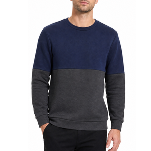 Sudadera clásica para hombre con paneles en azul marino y gris oscuro, cuello redondo, diseño de bloques de color, personalizada con contraste de dos colores. - Product Image 1