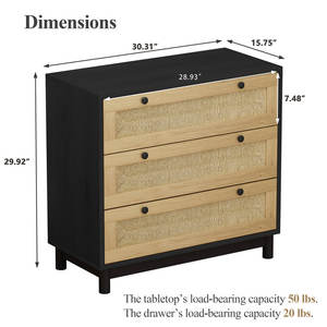 Mesita de noche de ratán de 3 cajones bohemios de mediados de siglo, estilo de dormitorio elevado con almacenamiento elegante - Product Image 4