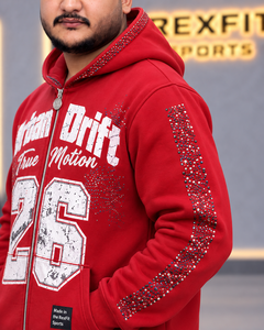 Sweat-shirt à capuche zippé personnalisé pour homme avec strass et motif, en molleton, style décontracté, sportswear, streetwear, veste tendance avec poche avant, OEM - Product Image 5