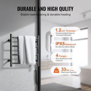Nero opaco 4-Bar elettrico riscaldato scaldasciugamani cremagliera a parete bagno Plug-In dispositivo di asciugatura degli asciugamani - Product Image 4