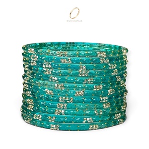 Bijoux de mariée indiens kashmiris tendance, bracelets en verre bleu goutte de pluie, plaqués or de qualité supérieure, strass, prix de gros - Product Image 3
