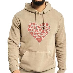 เสื้อสเวตเตอร์มีฮู้ดสำหรับผู้ชาย ลายหัวใจ พิมพ์ลายขนแกะ สวมใส่สบายในฤดูใบไม้ร่วง ทรงปกติ สีเบจ - Product Image 1